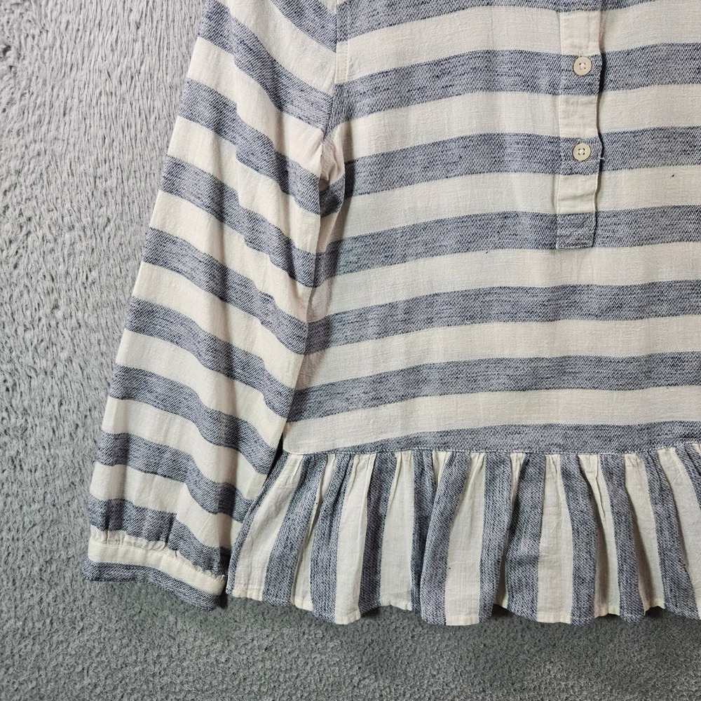 Lucky Brand Striped Peplum Blouse Women's XS Banded Collar Button Front - Picture 2 of 11